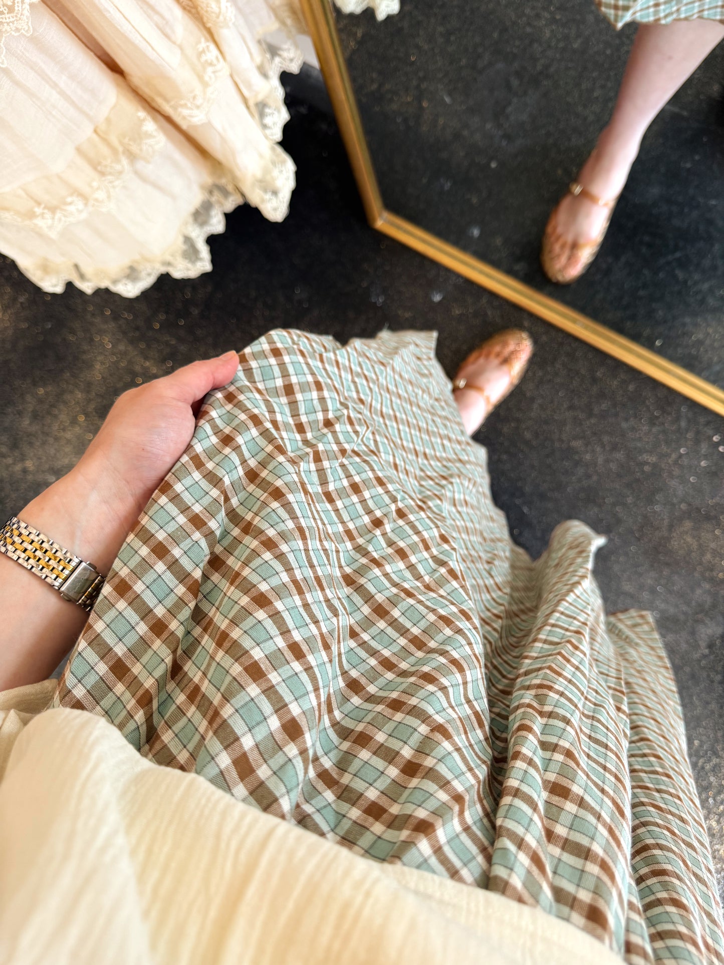 Brown Multi Plaid Skirt