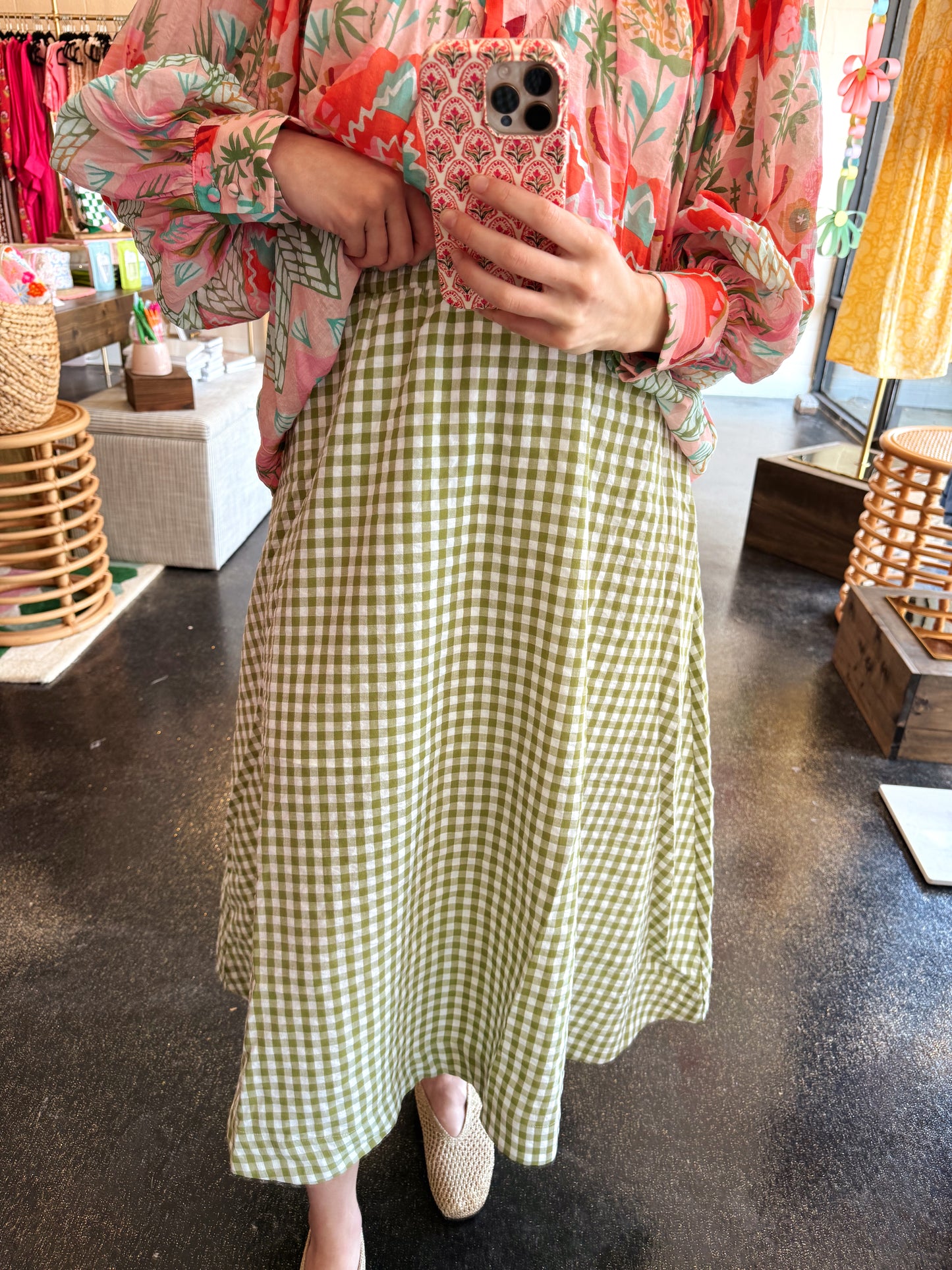 Olive Gingham Skirt