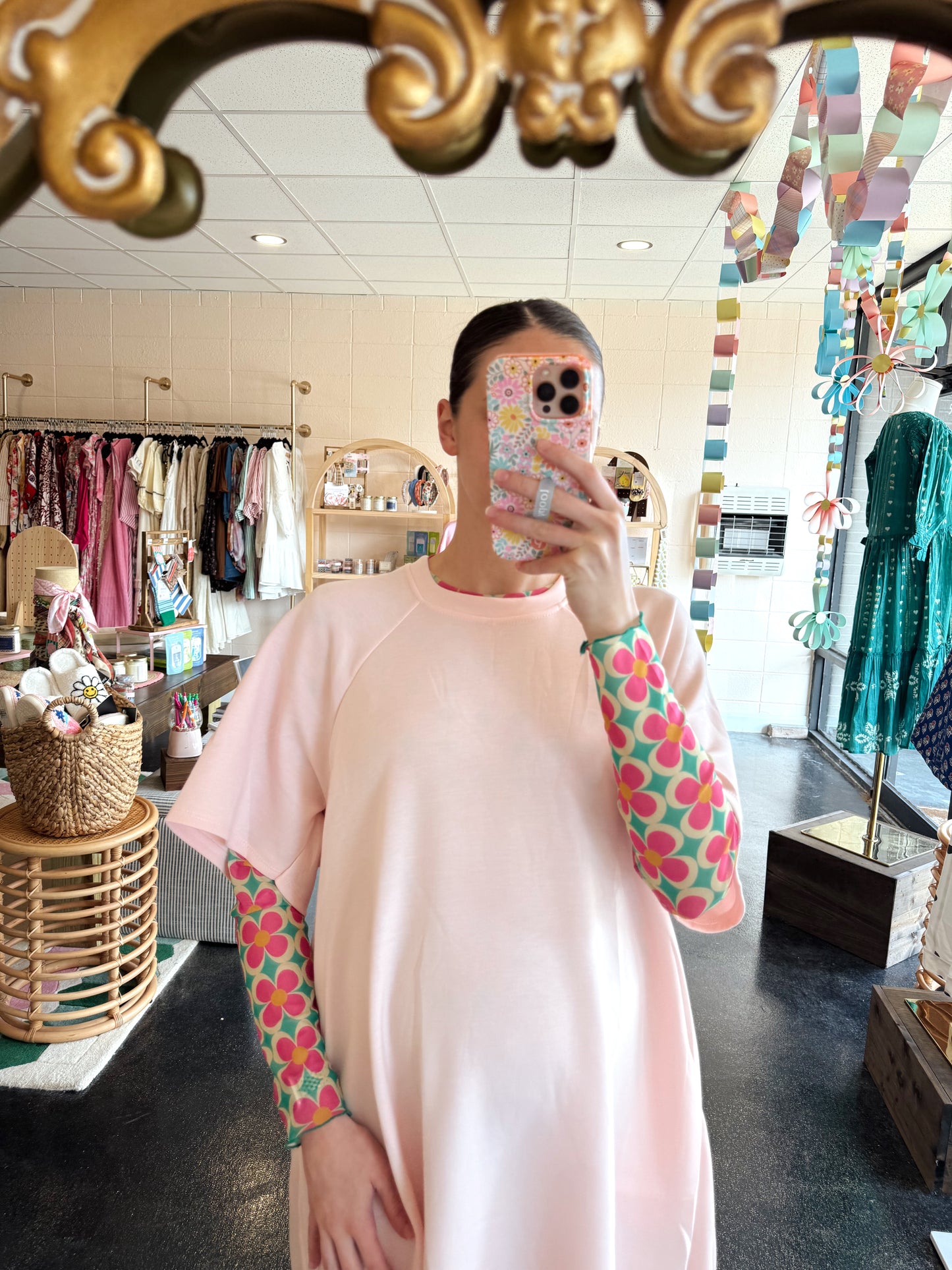 Green Big Flower Mesh Top