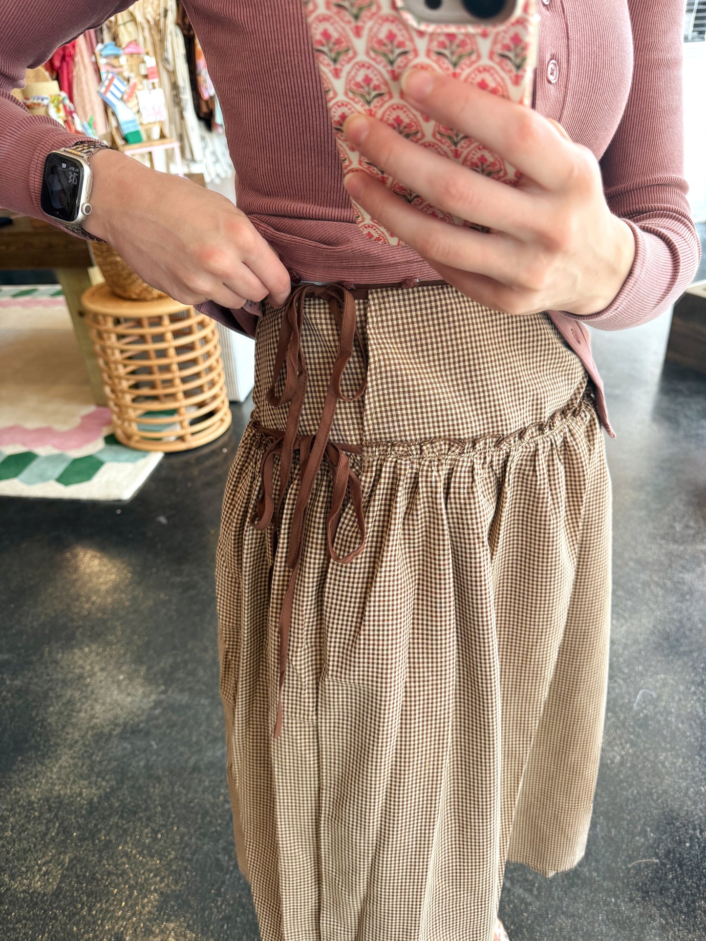 Gingham Wrap Midi Skirt