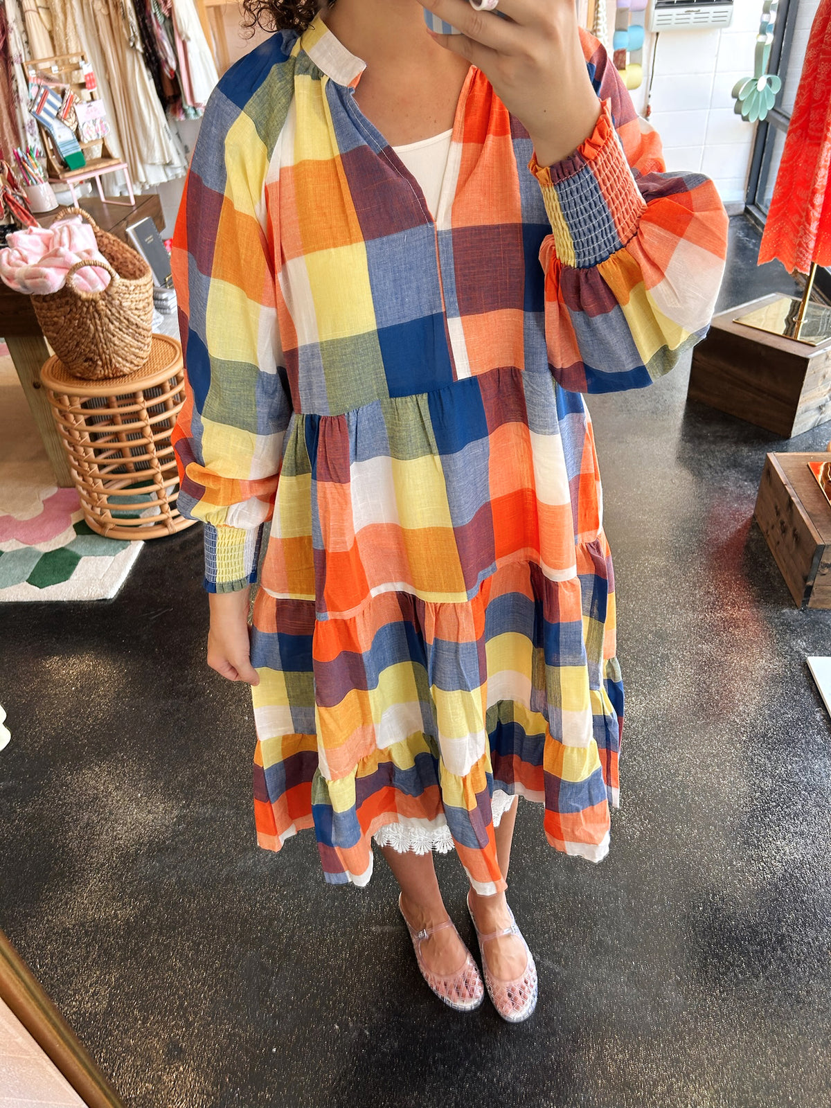 Orange Blue Gingham Dress