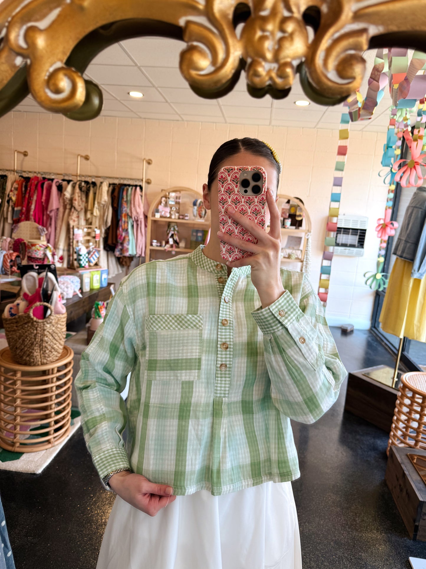 Apple Green Plaid Top