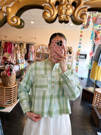 Apple Green Plaid Top