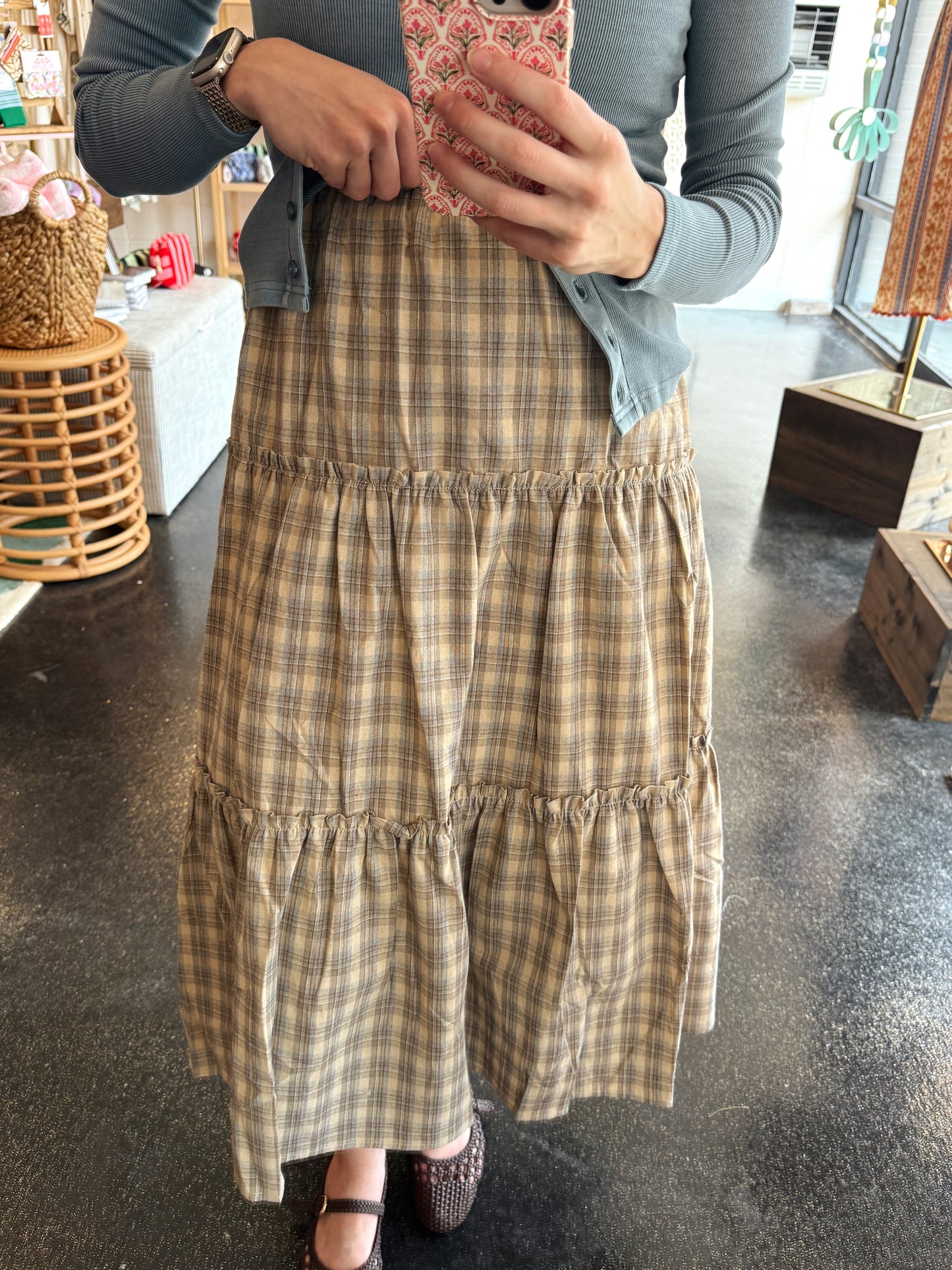 Sand/Mocha Plaid Skirt