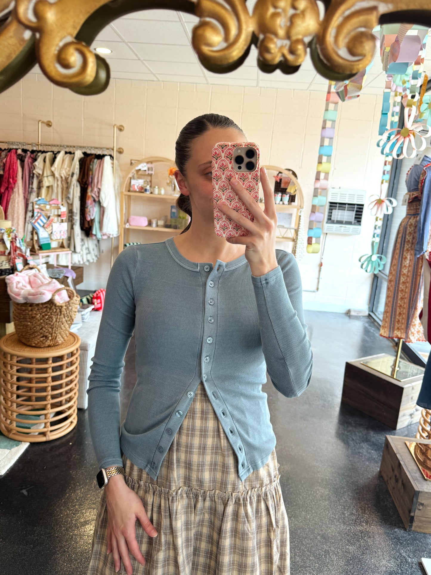 Slate Blue Button Front Top