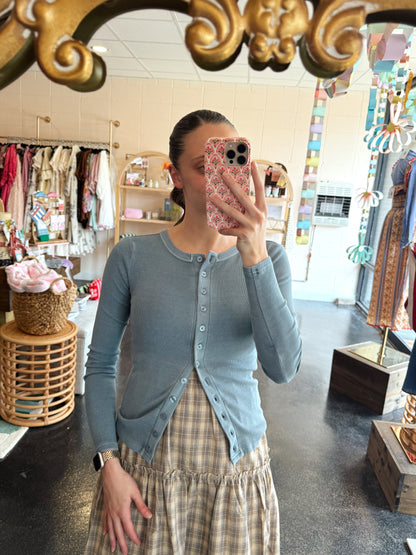 Slate Blue Button Front Top