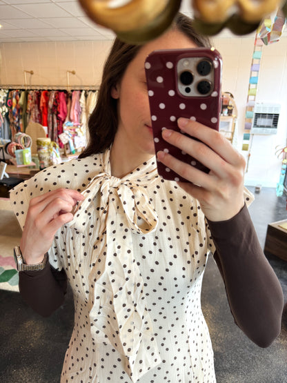 Polka Dot Tie Neck Dress