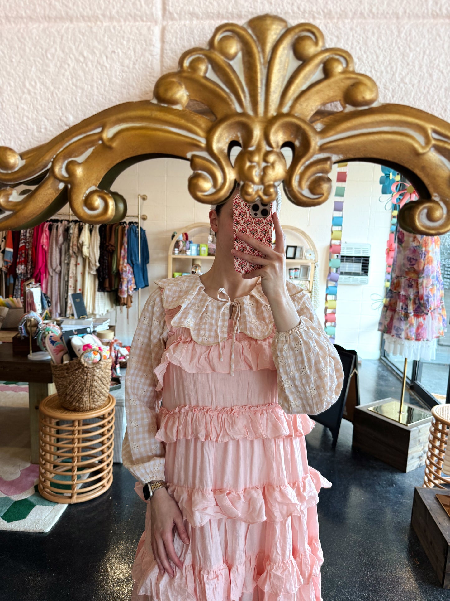 Peach Eyelet Collar Top