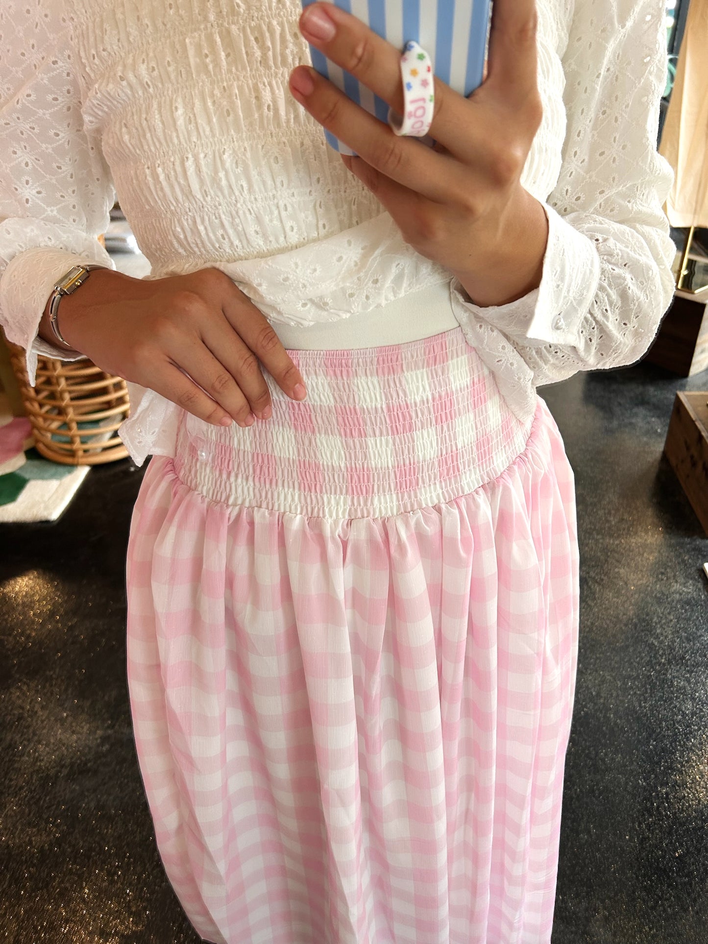Pink Gingham Maxi Skirt
