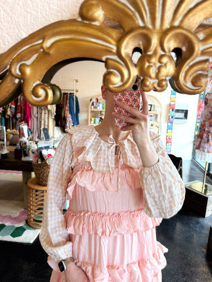 Peach Eyelet Collar Top