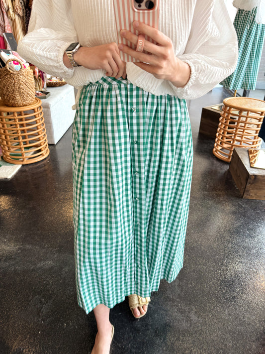 Gingham Button Down Skirt