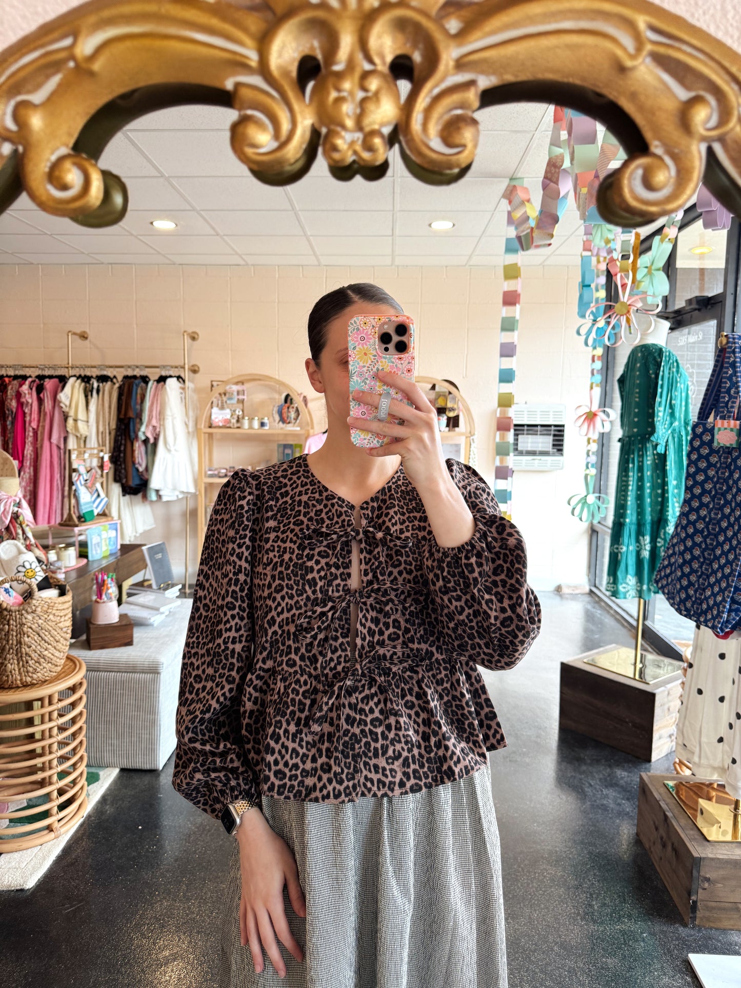 Leopard Front Tie Top