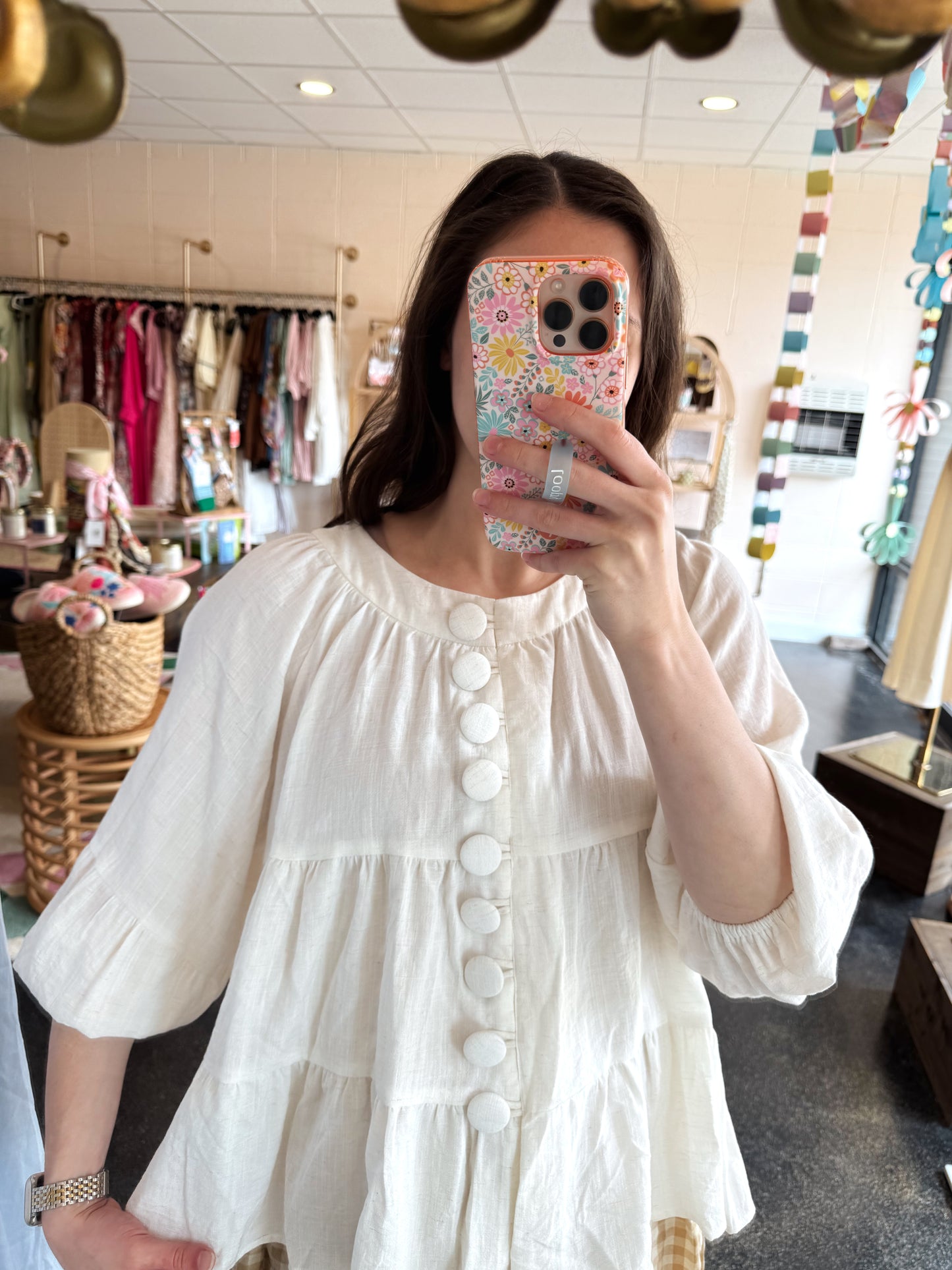 Cream Big Button Top