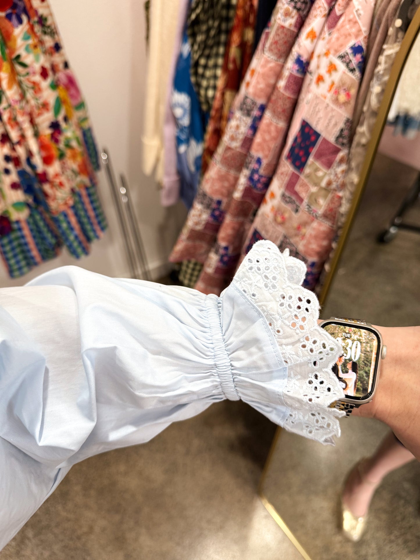 Scalloped Eyelet Collar Blouse