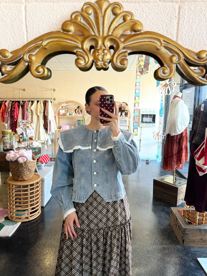 Lace Trim Denim Jacket