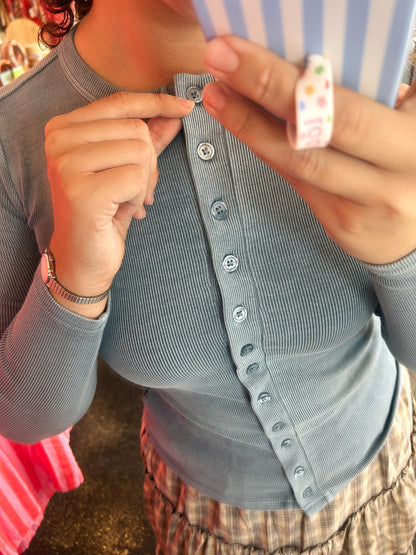 Slate Blue Button Front Top