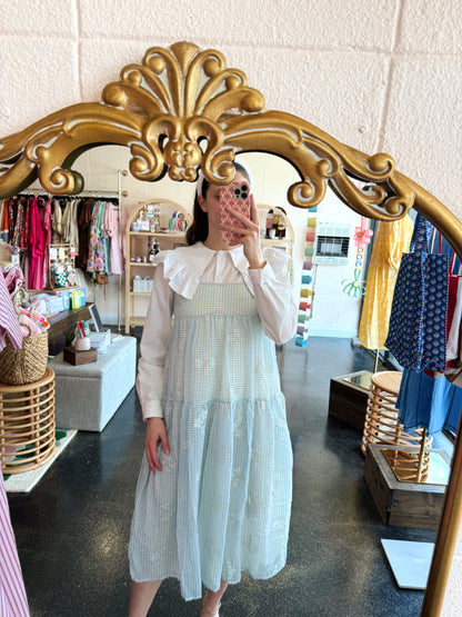 Tiered Gingham Embroidered Dress