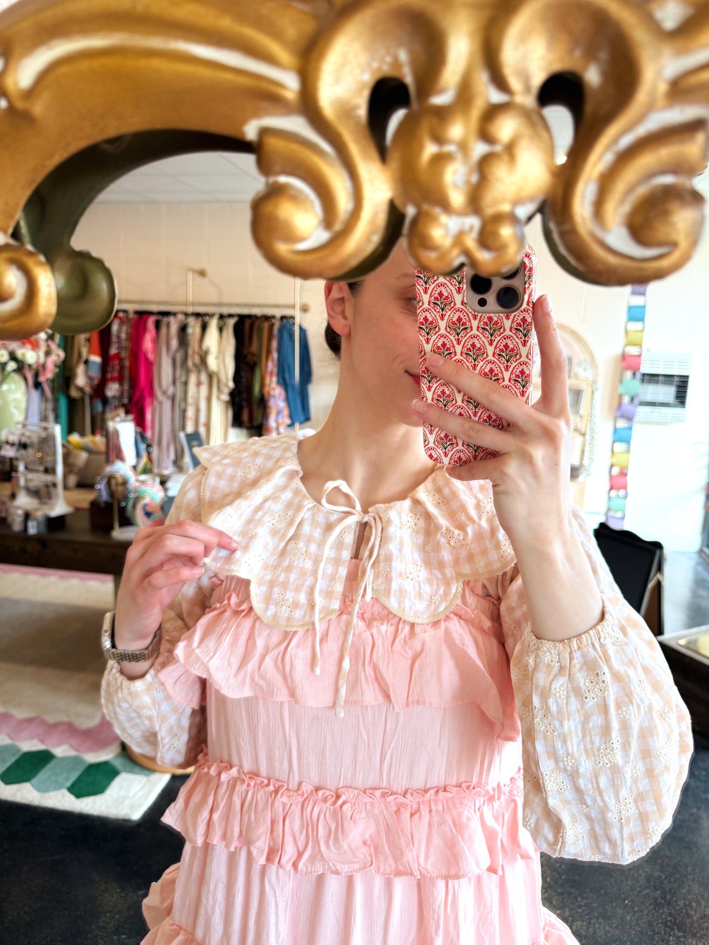 Peach Eyelet Collar Top