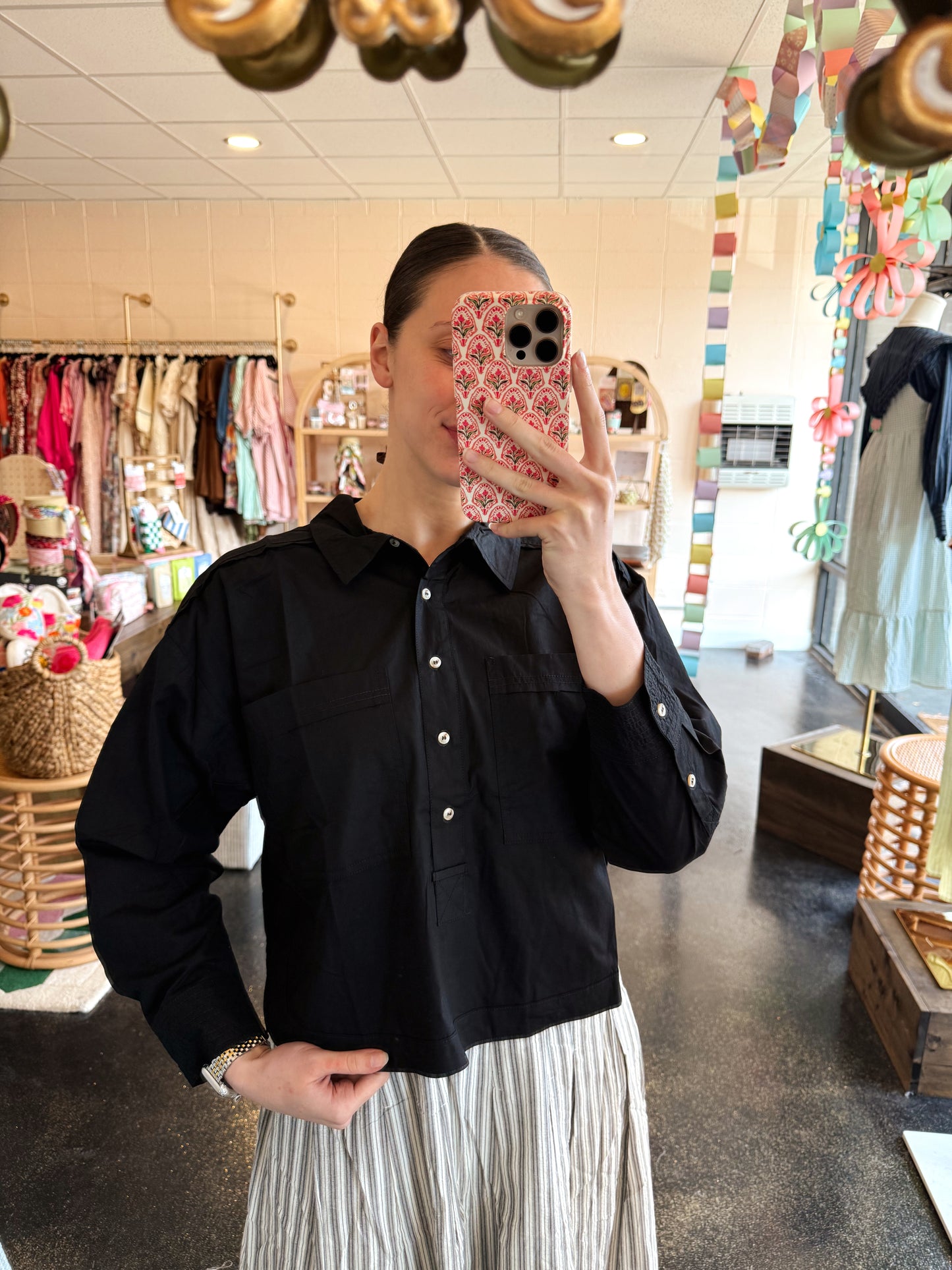 Black Button Down Top - MEDIUM