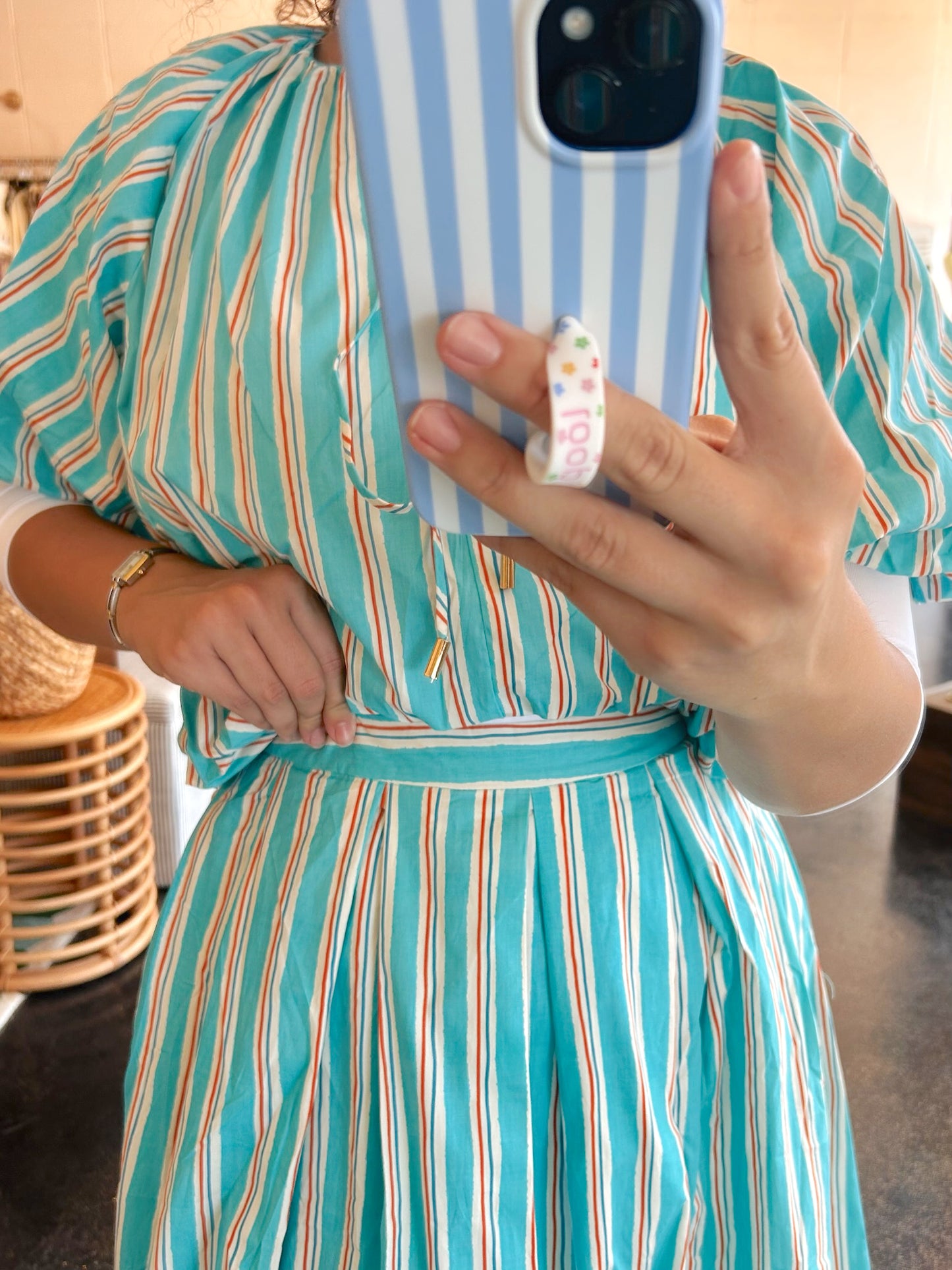 Teal Stripe Set Skirt
