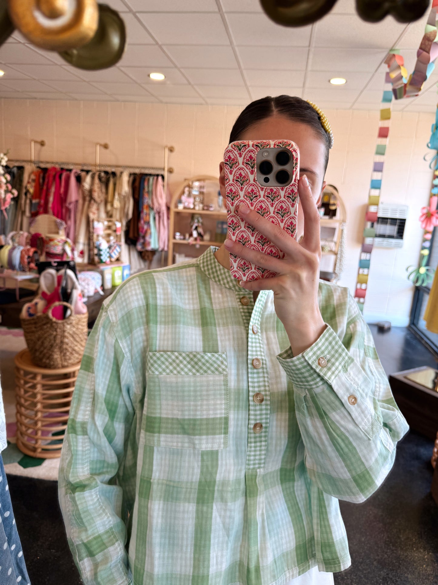 Apple Green Plaid Top