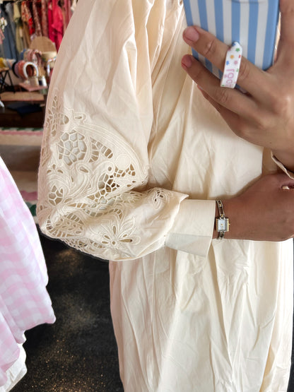 Cream Openwork Embroidery Dress