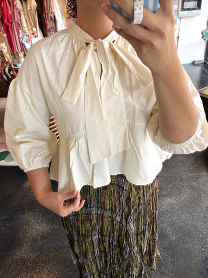 Bow Ruffle Hem Blouse