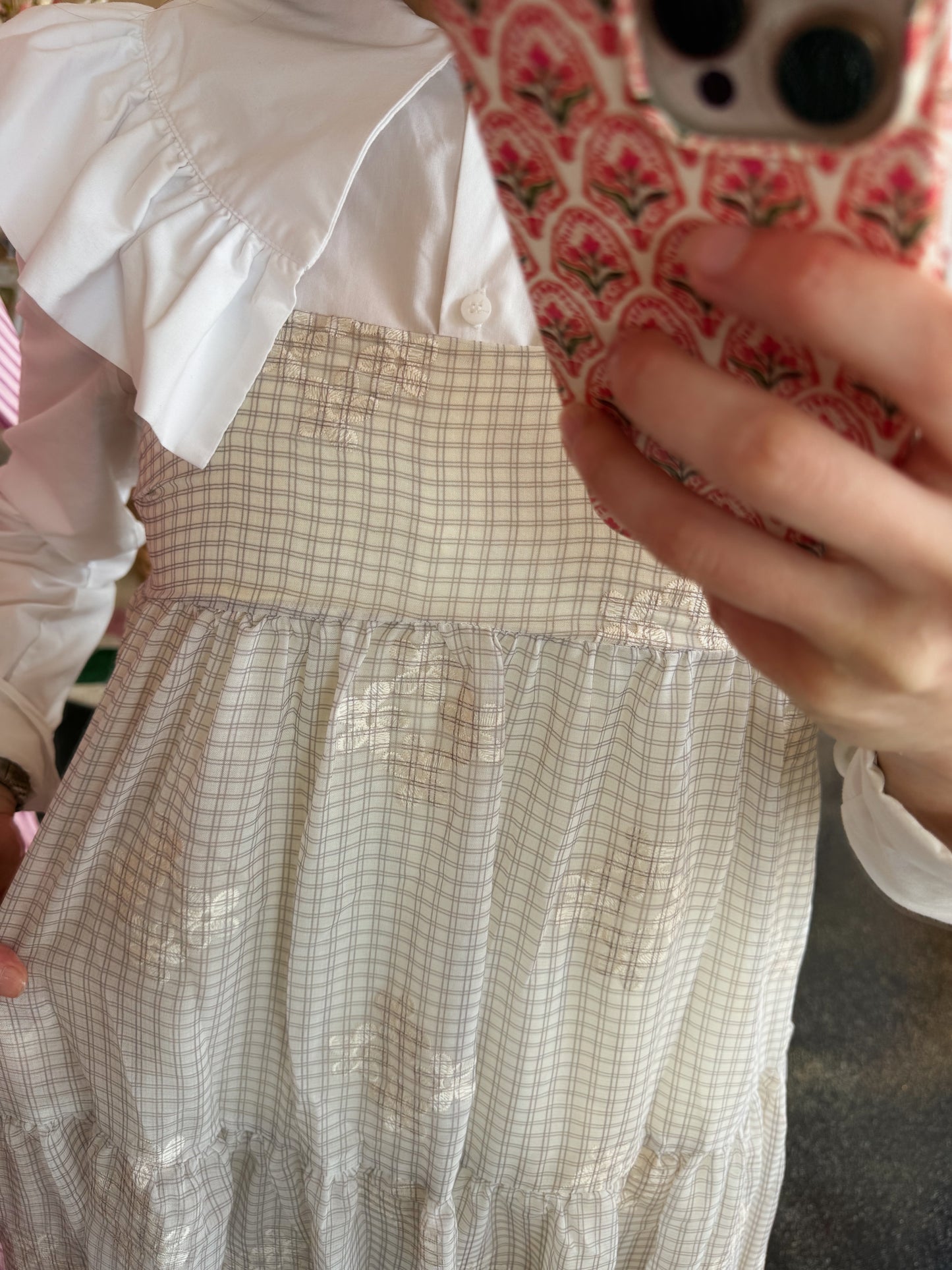 Tiered Gingham Embroidered Dress