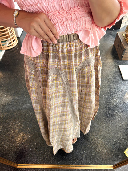Mushroom Plaid Mix Skirt