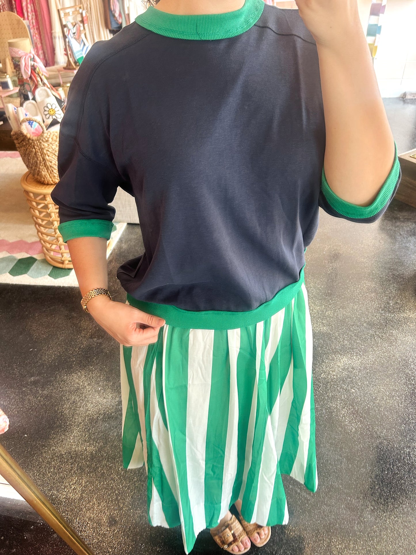 Green Thick Stripe Skirt