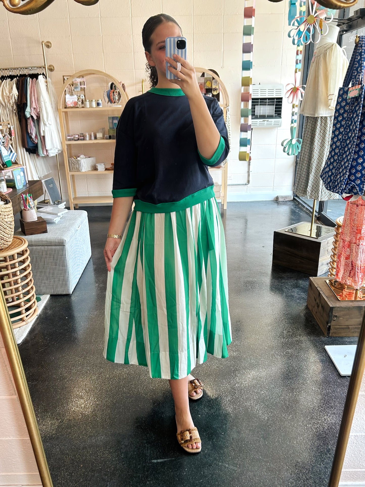 Green Thick Stripe Skirt