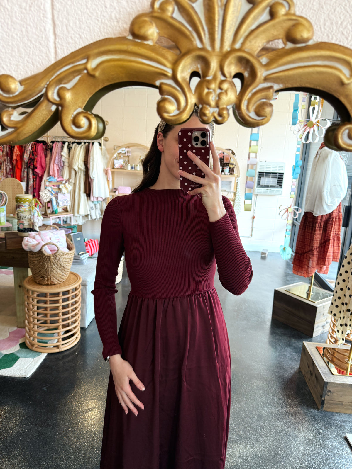 Burgundy Twofer Sweater Dress