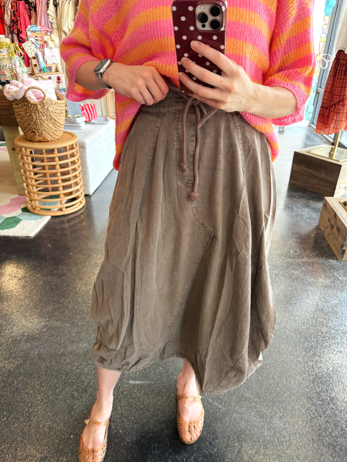 Washed Denim Balloon Skirt