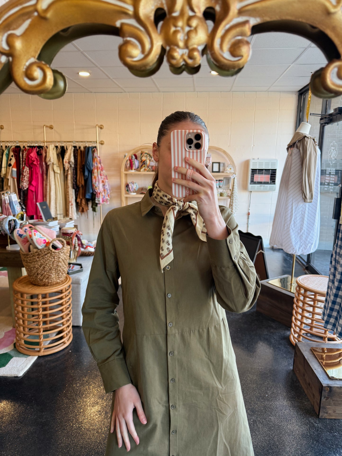 Olive Button Down Dress
