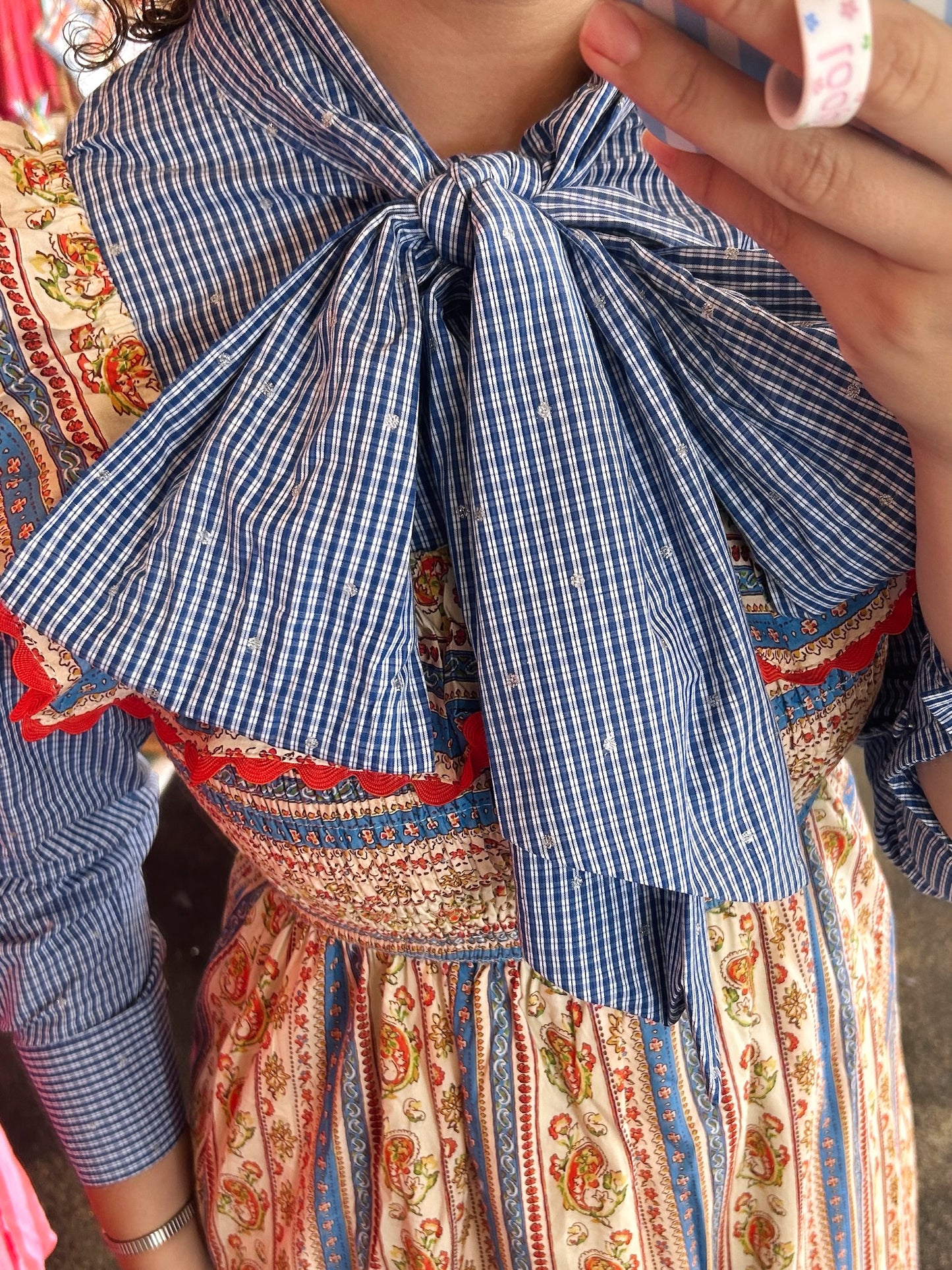 Check Dot Bow Blouse