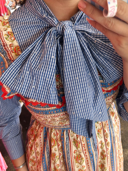 Check Dot Bow Blouse