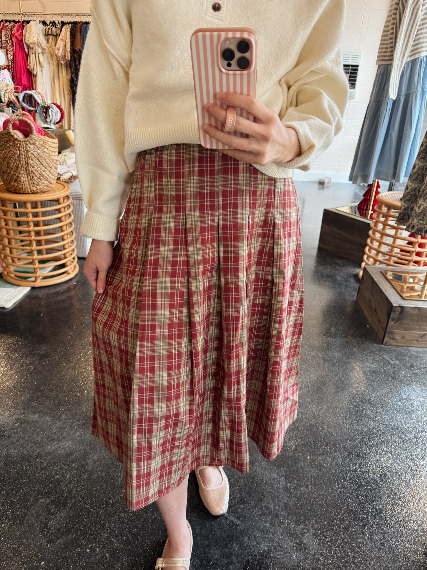 Red Multi Plaid Skirt - XLARGE