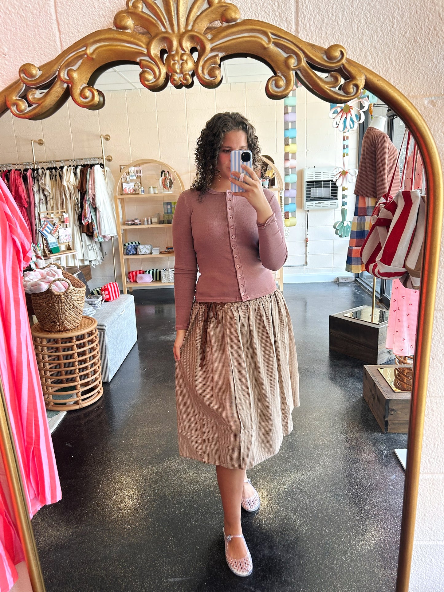 Gingham Wrap Midi Skirt