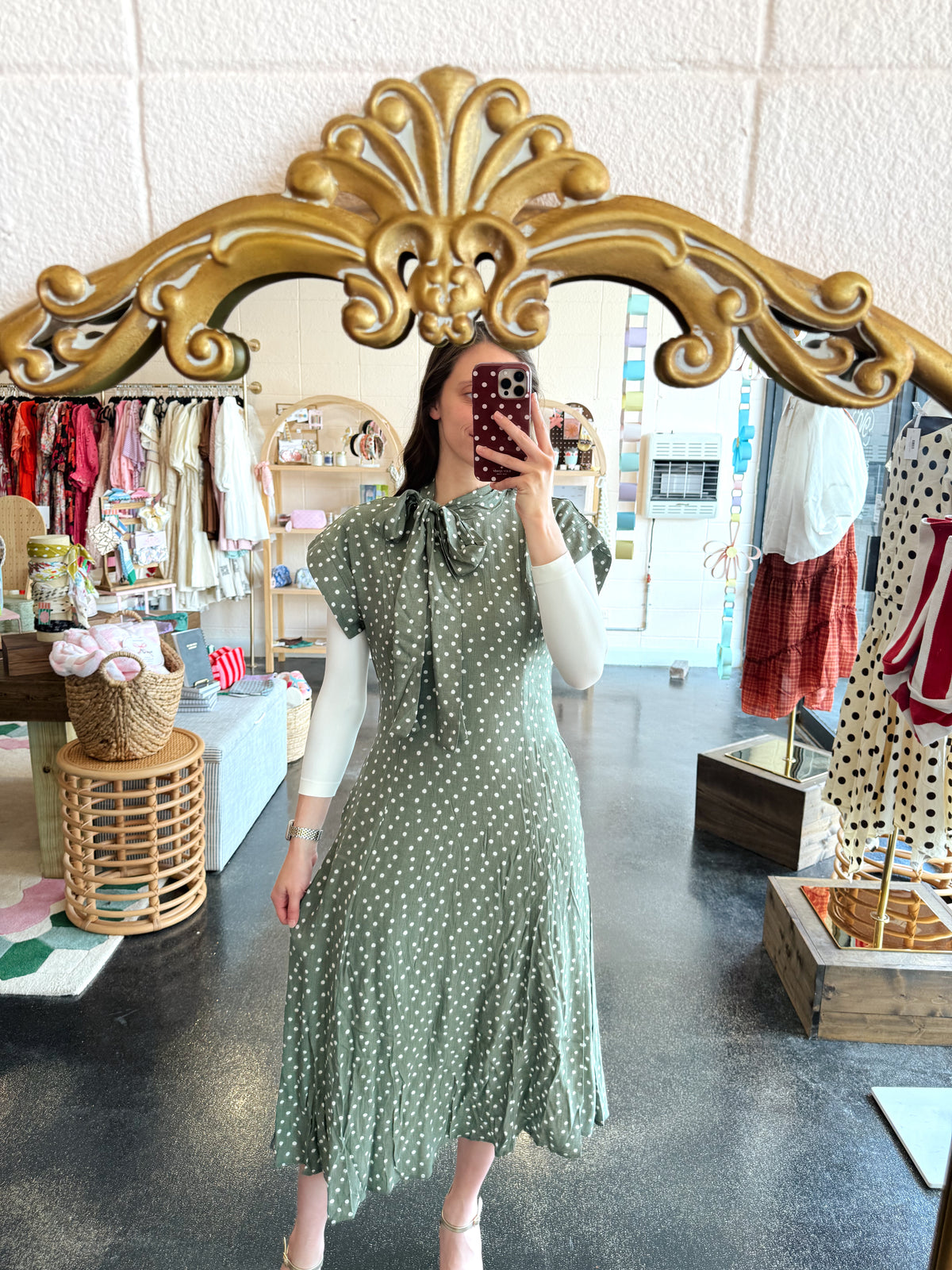 Polka Dot Tie Neck Dress