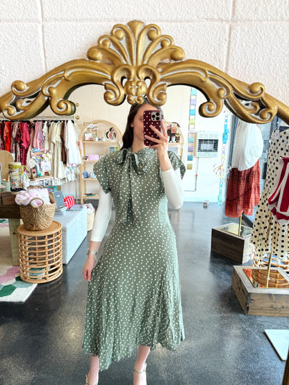 Polka Dot Tie Neck Dress