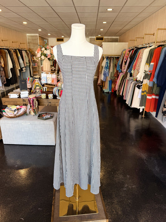 Black Gingham Midi Dress - SMALL