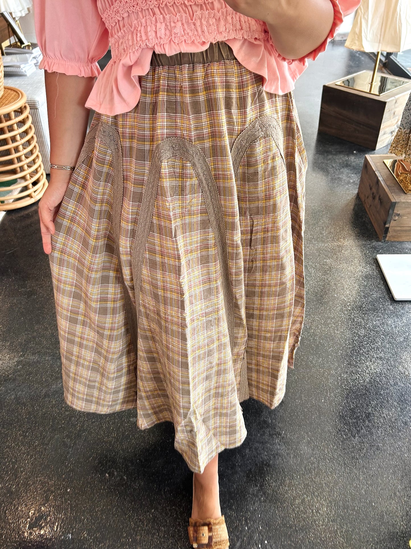 Mushroom Plaid Mix Skirt