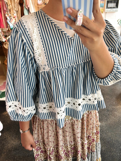 Striped Blue Frill Top
