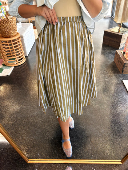 Olive Wide Stripe Skirt