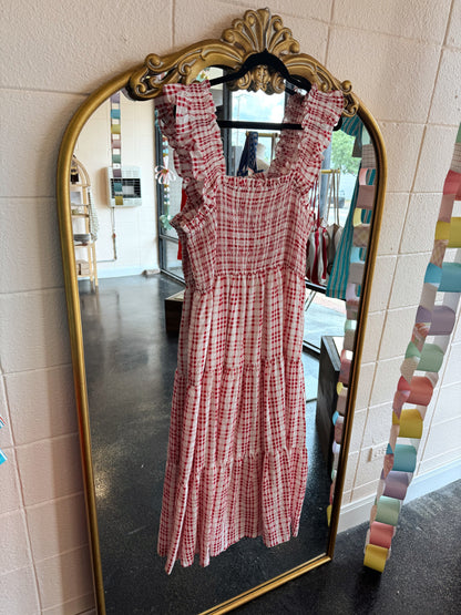 *PLUS* Red Plaid Smocked Dress