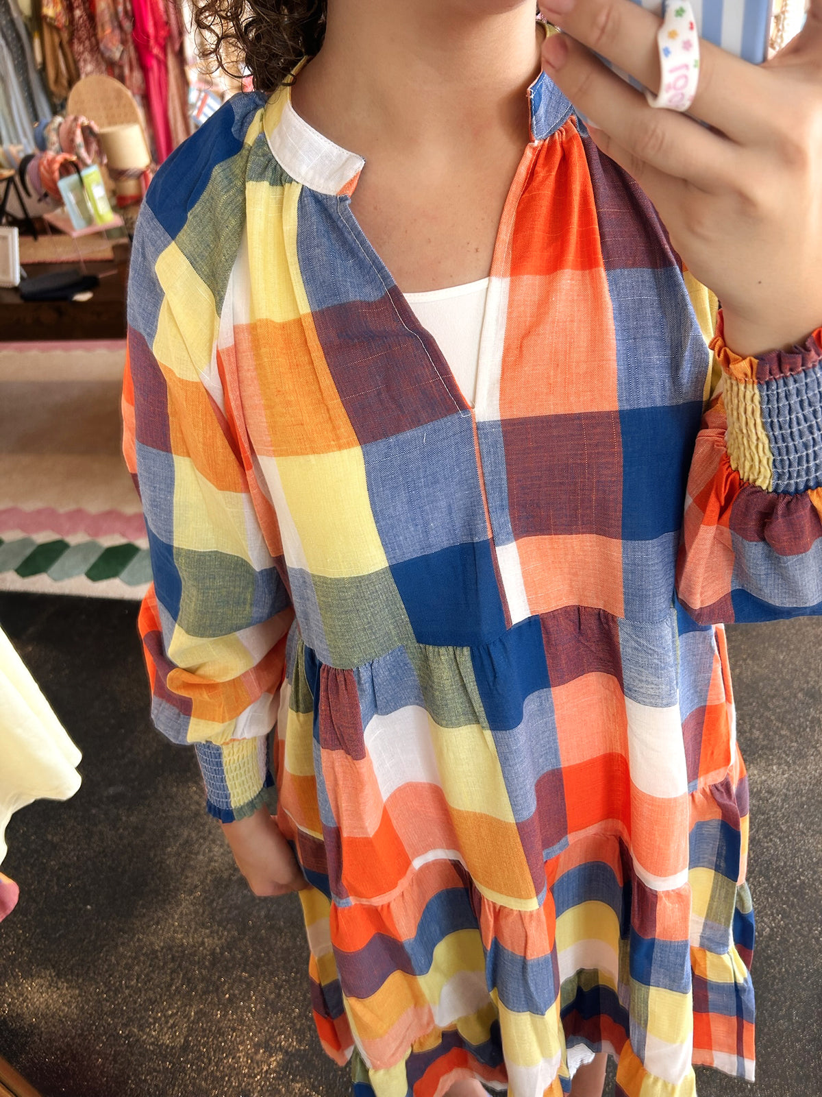 Orange Blue Gingham Dress
