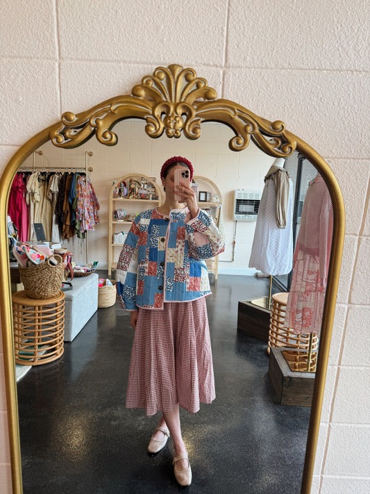 Brick Gingham Midi Dress