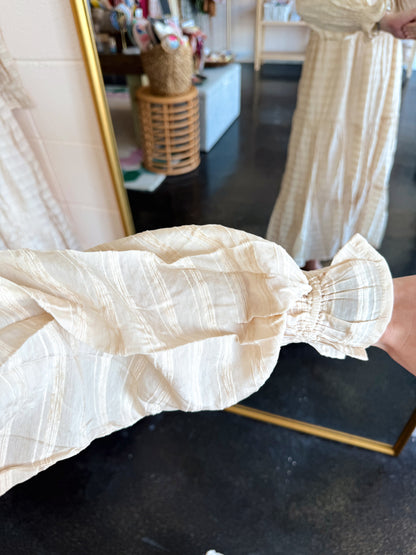 Cream Striped Tiered Dress