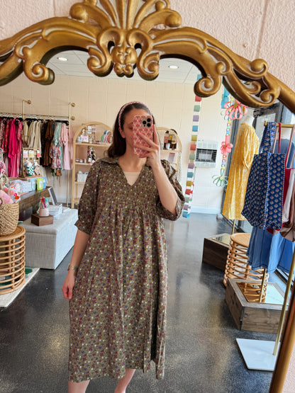 Green Floral Dress - MEDIUM