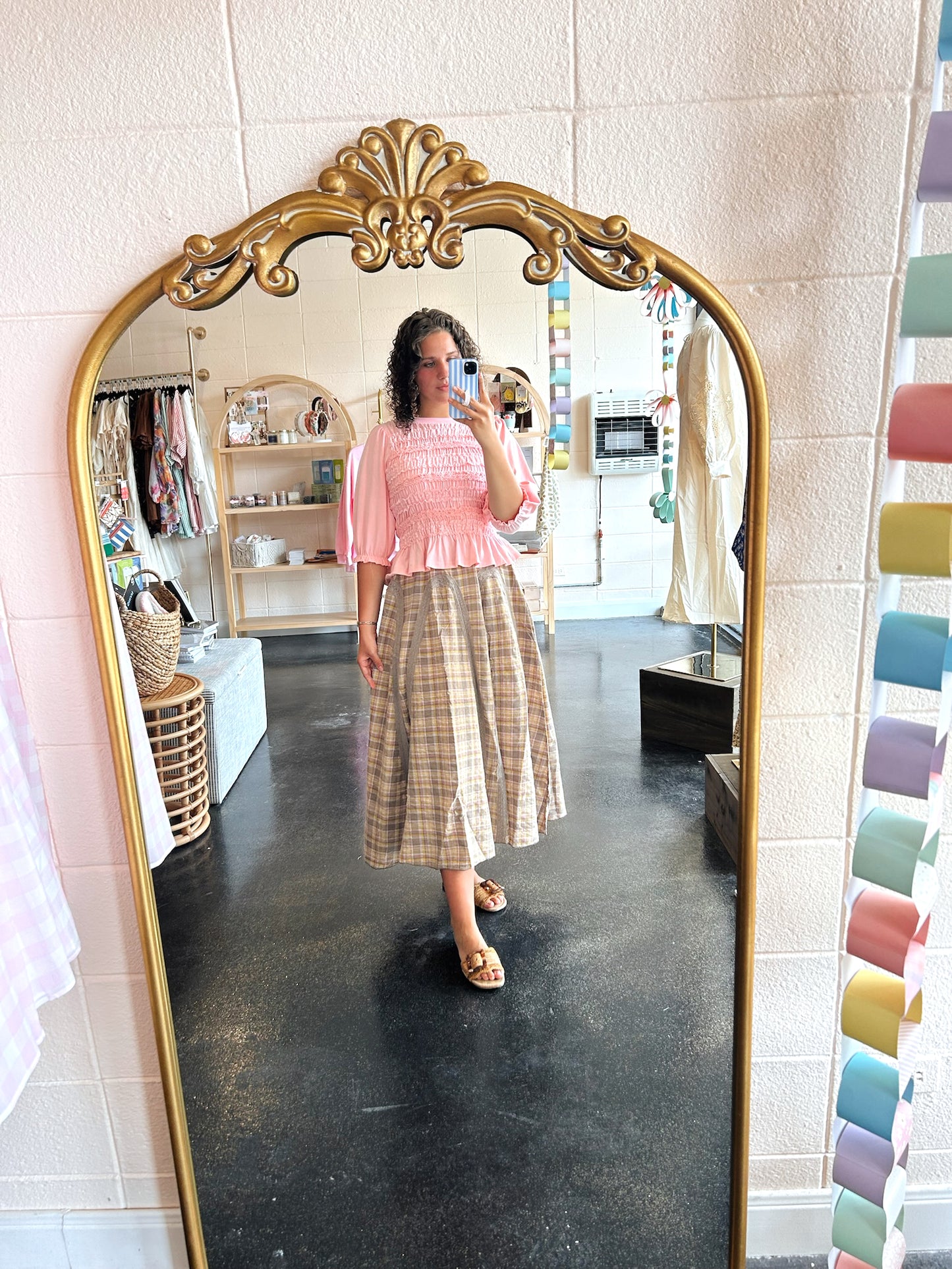 Mushroom Plaid Mix Skirt